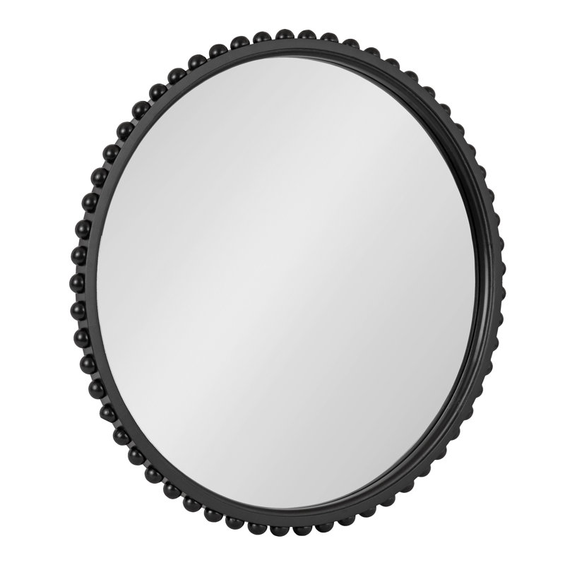 Wooden Round Beaded Mirror, Black