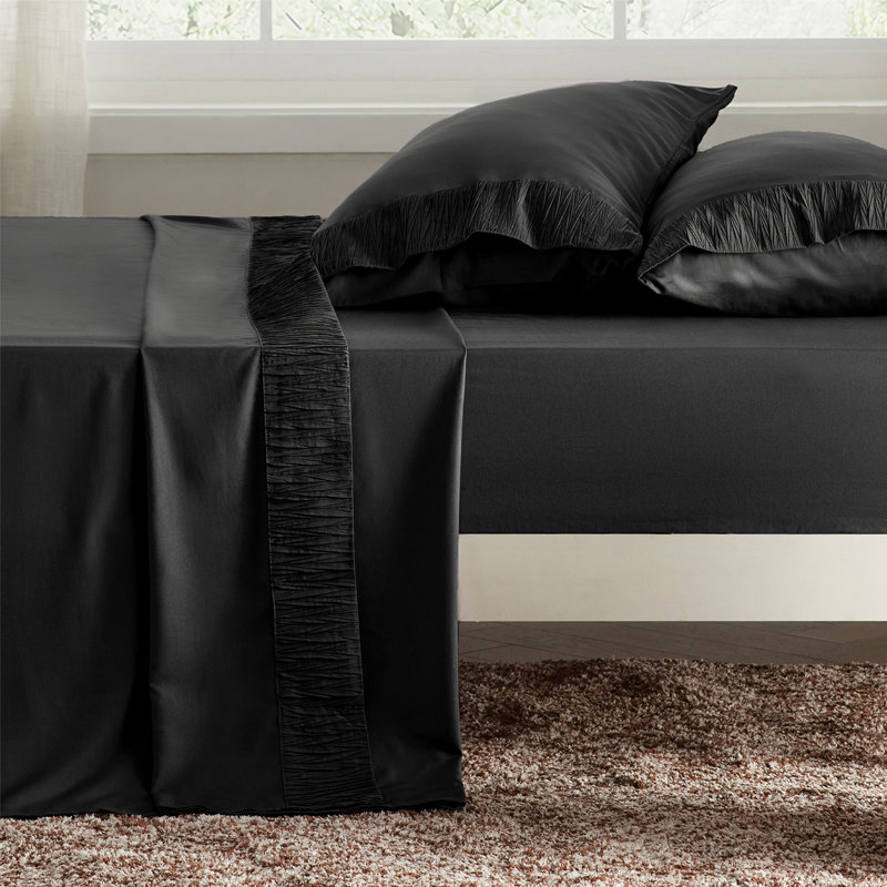 Ensemble de draps en microfibre de polyester pour literie Hotel Luxury, Ensemble de draps pour grand lit avec 2 taies d'or