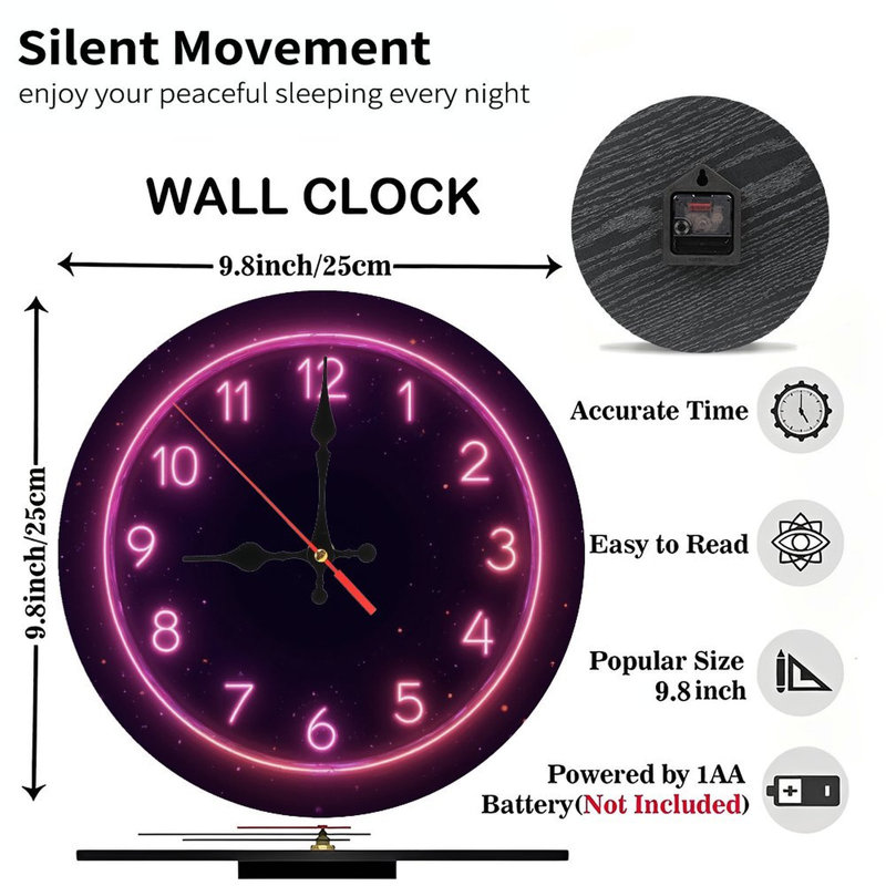 Horloge de style néon sur fond étoilé