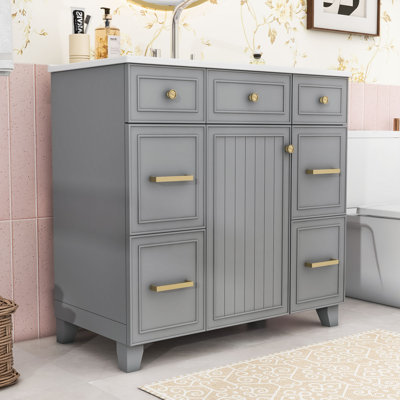 Meuble-lavabo chic 36 po avec comptoir en céramique, armoire à fermeture douce et 3 tiroirs