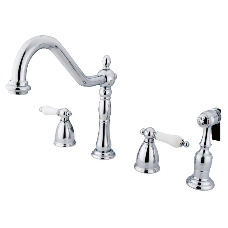 Kingston Brass Heritage Double-Handle Widespread Kitchen Faucet, With Spray, Polished Chrome