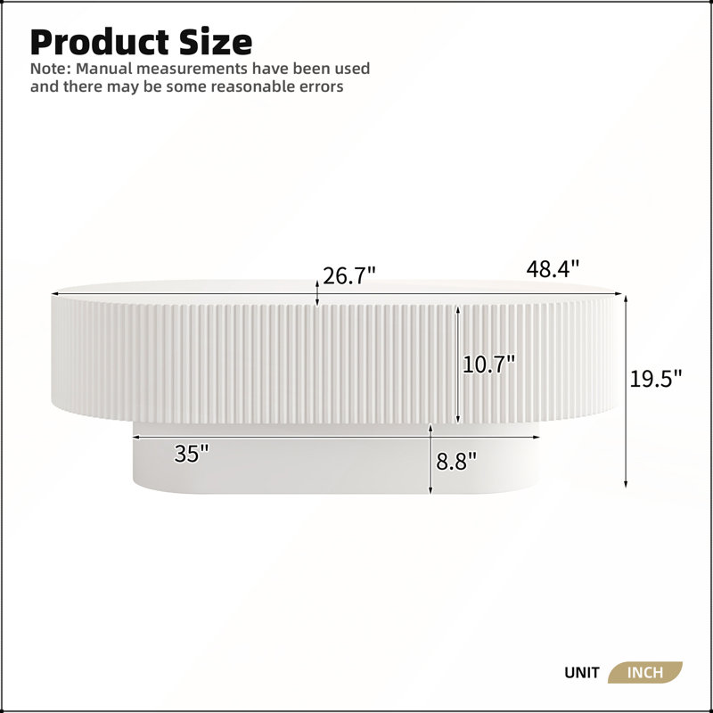 Table basse 48,4W Elegant Farmhouse Oval, Blanc