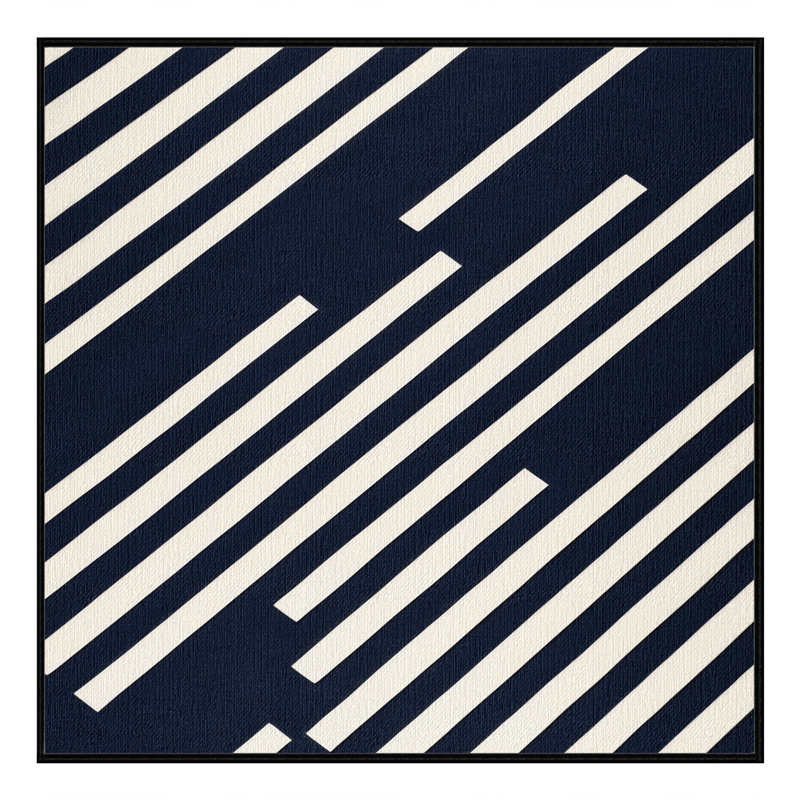  Tapis lavable rayé blanc marine, Carré 4 pi