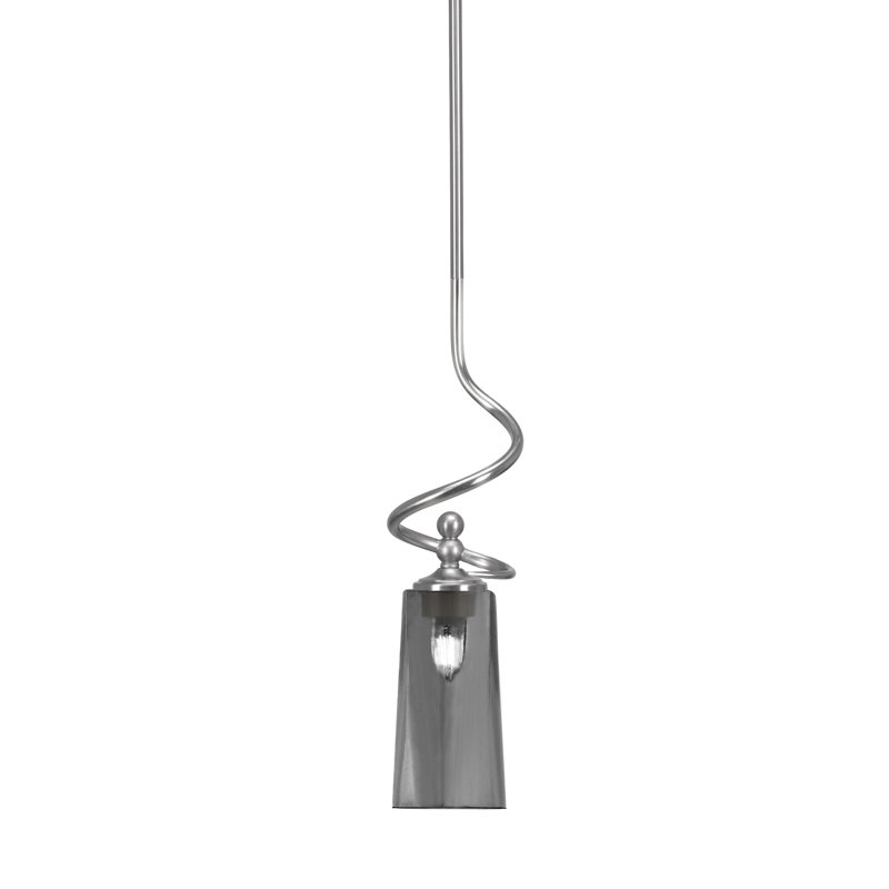 Suspension Sadea Stem Hung Mini présentée en fini granit foncé avec verre fumé bullé de 12,7 cm de largeur x 25,4 cm de hauteur