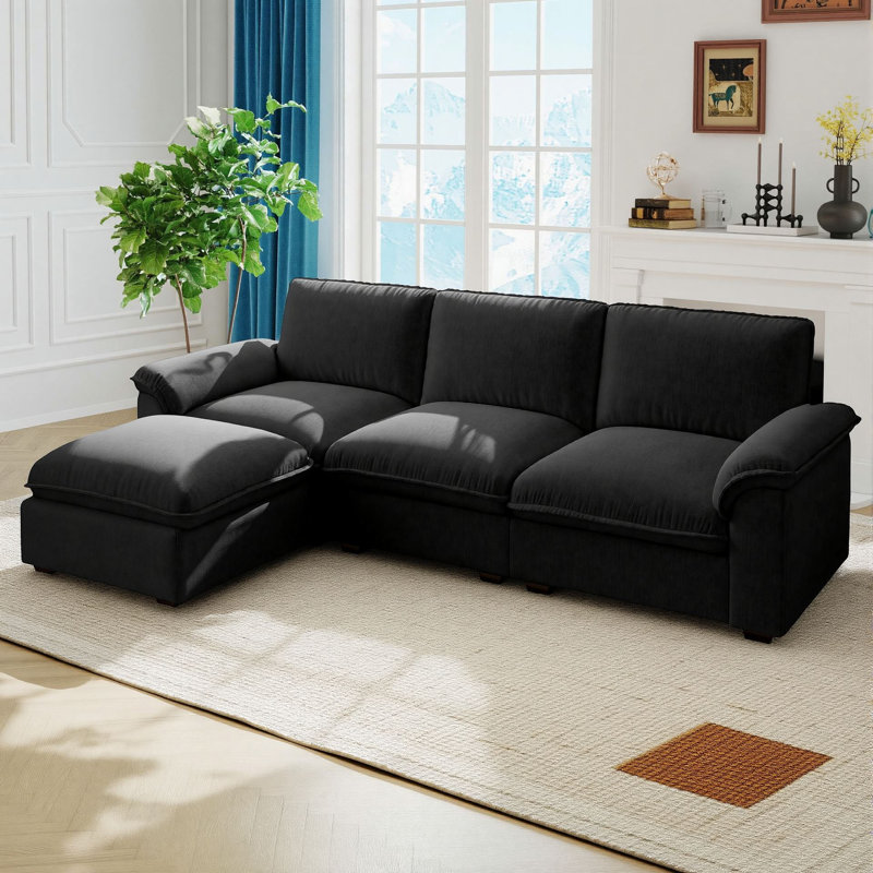 Canapé modulaire en chenille de 102 po pour le salon, canapé confortable en mousse à mémoire de forme et à ressorts avec tissu amovible