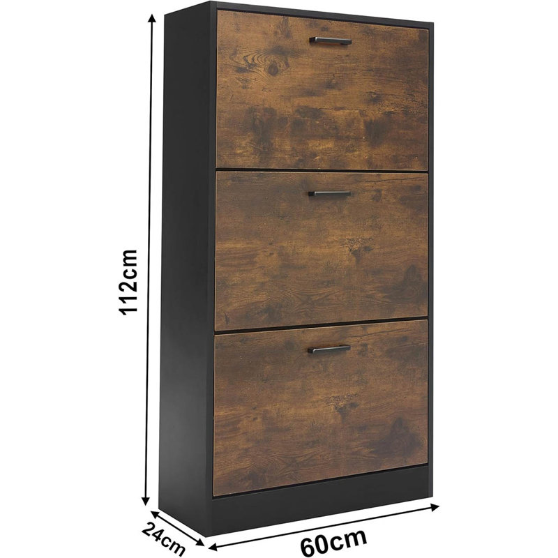 18 Pair Shoe Storage Cabinet, Black/Rustic