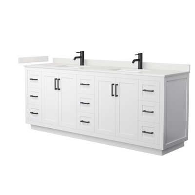 Meuble-lavabo double autoportant de 84 po avec plateau en quartz Miranda