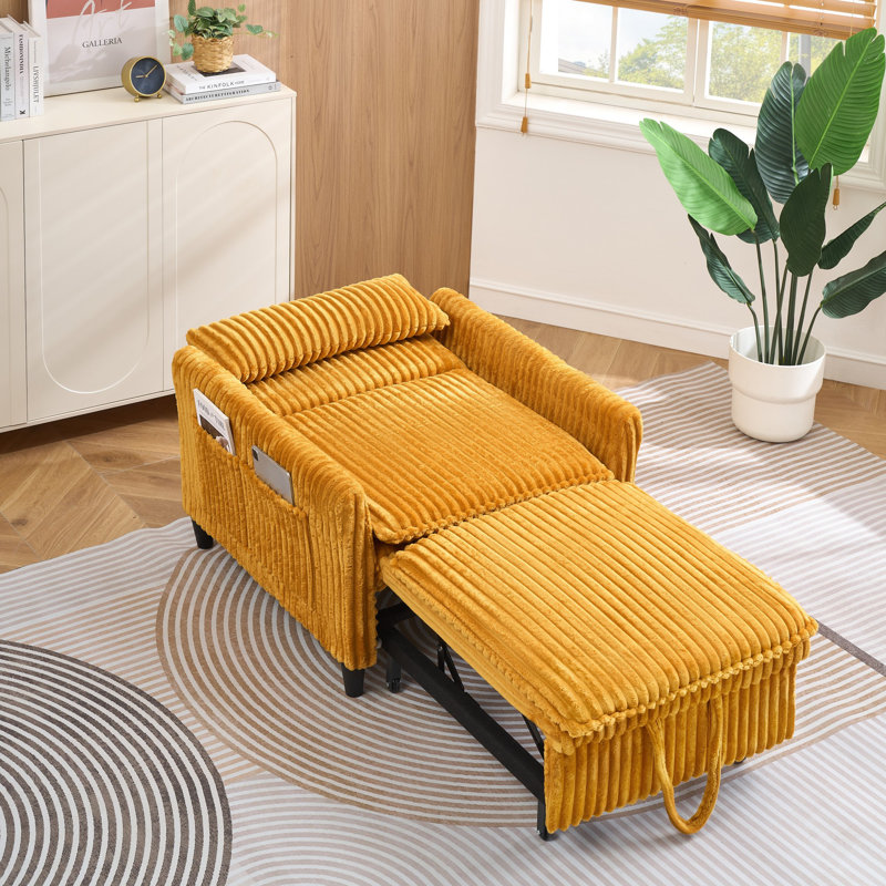 32" Folding Single Couch Deep Seat Sofa Bed For Living Room And Office, Yellow