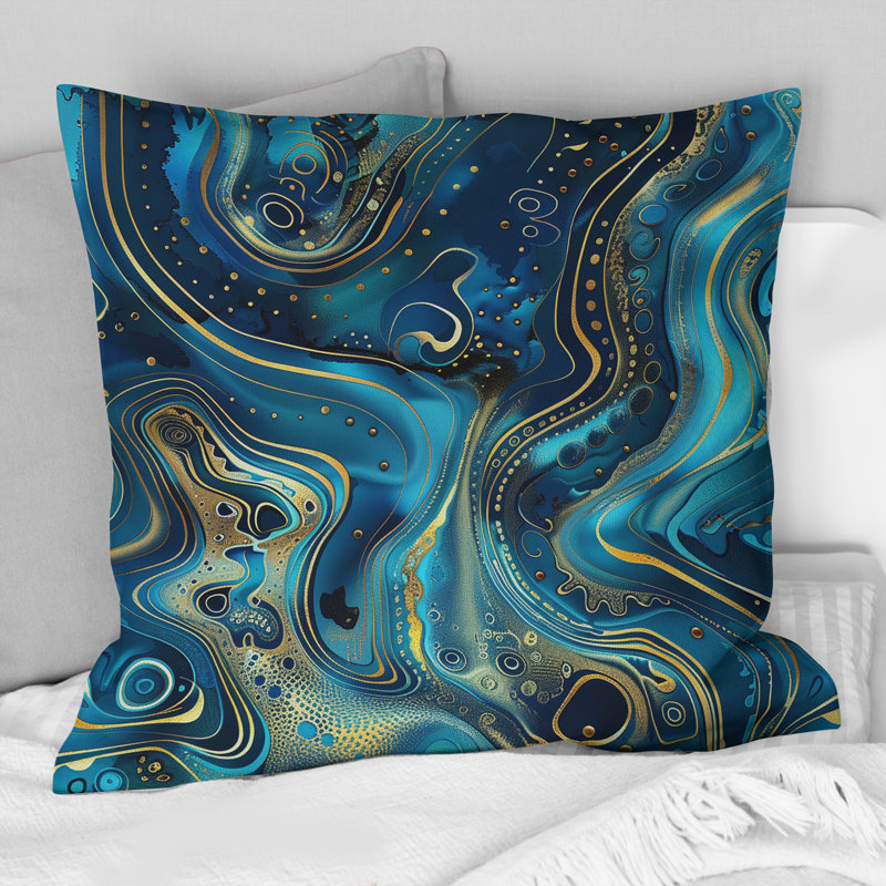 Coussin Blue Gold, H 16 po x l 16 po