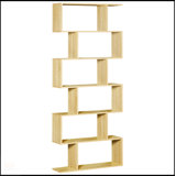 HOMCOM 75.5"H Bookcase 6 Shelf S-Shaped Bookshelf Wooden Storage Display Stand Shelf Organizer Free Standing Oak