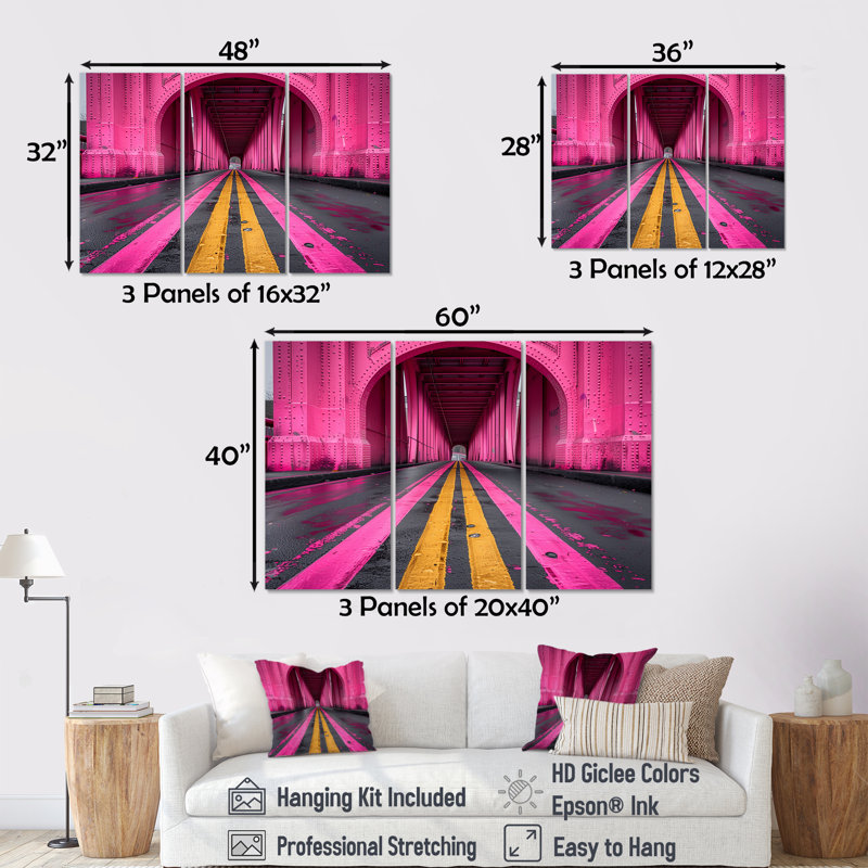 Rose, jaune, pont, pont, monochrome, ensemble d'art mural, Toile tendue, H 32 po x l 48 po