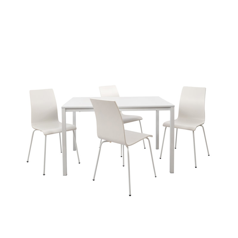 4 - Person Four Leg Dining Set, White/Chrome, White
