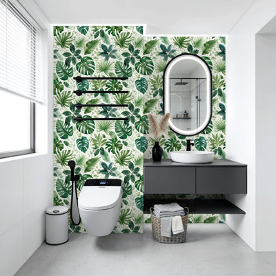 Papier peint adhésif à motif de feuilles d'aquarelle tropicales de style botanique vert l 17,7 po x H 118 po auto-adhésif et amovible pour les chambres de bébé