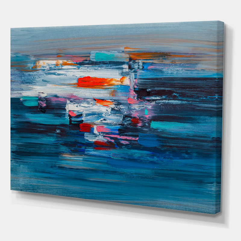 Vagues de rouge sur un océan bleu foncé - impression sur toile tendue, H 30 po x l 40 po x P 1,5 po
