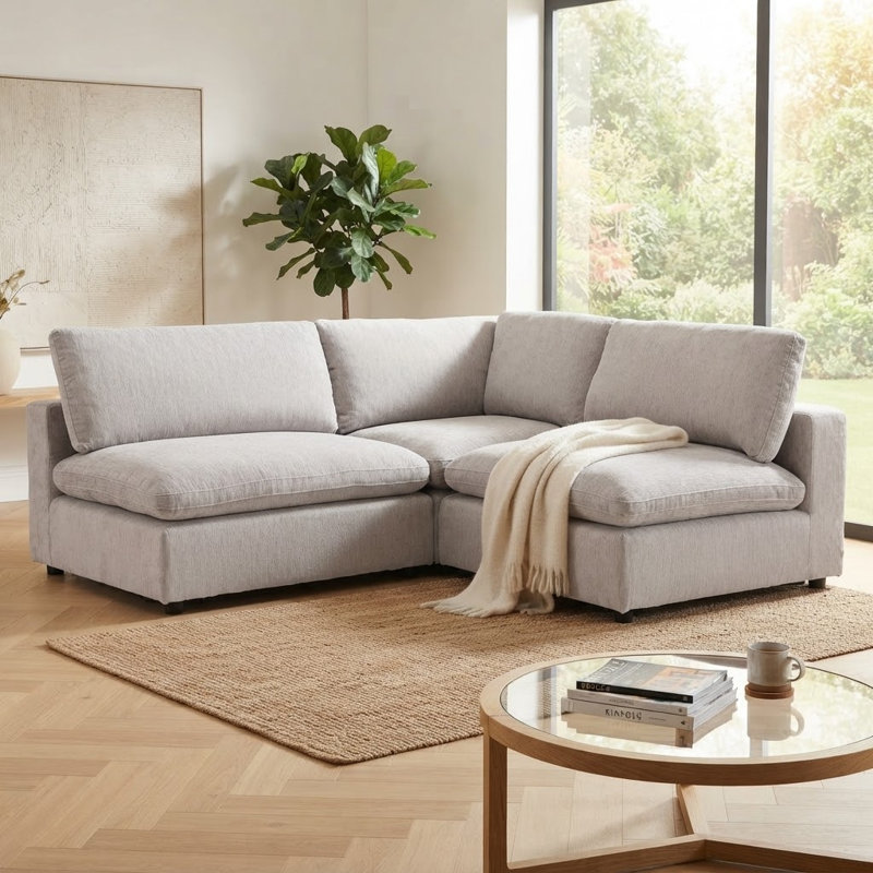 Canapé modulaire rembourré 3 pièces Nuccio, Gris clair