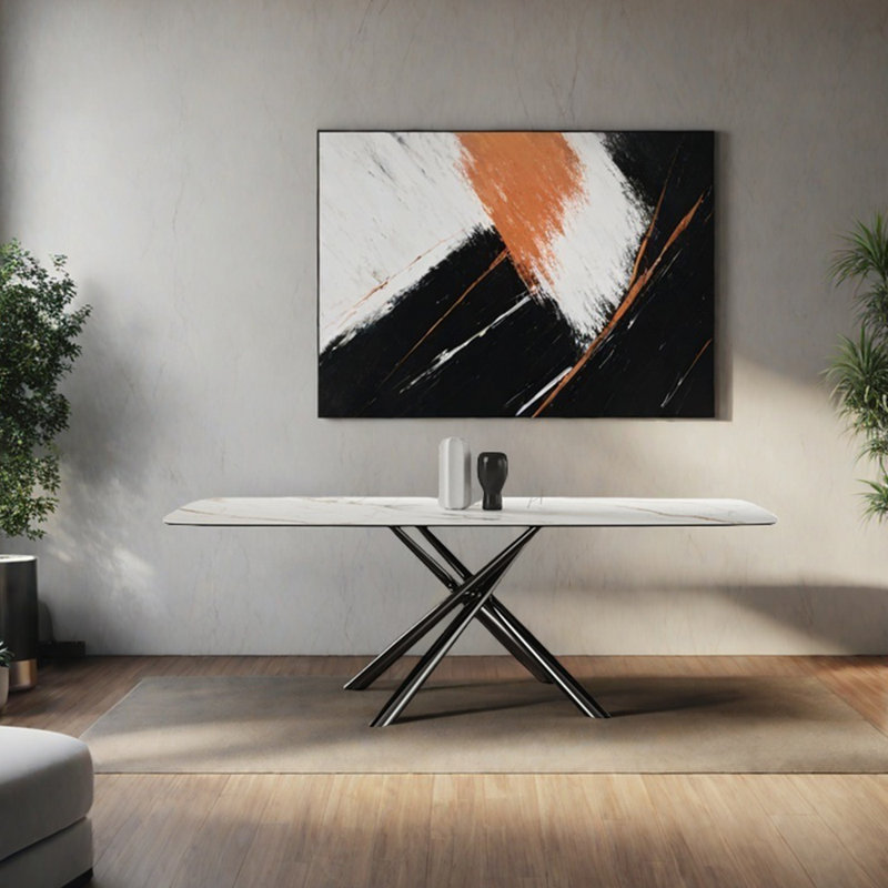 Table de salle à manger en acier inoxydable, H 29,53 po x L 62,99 po x l 31,5 po