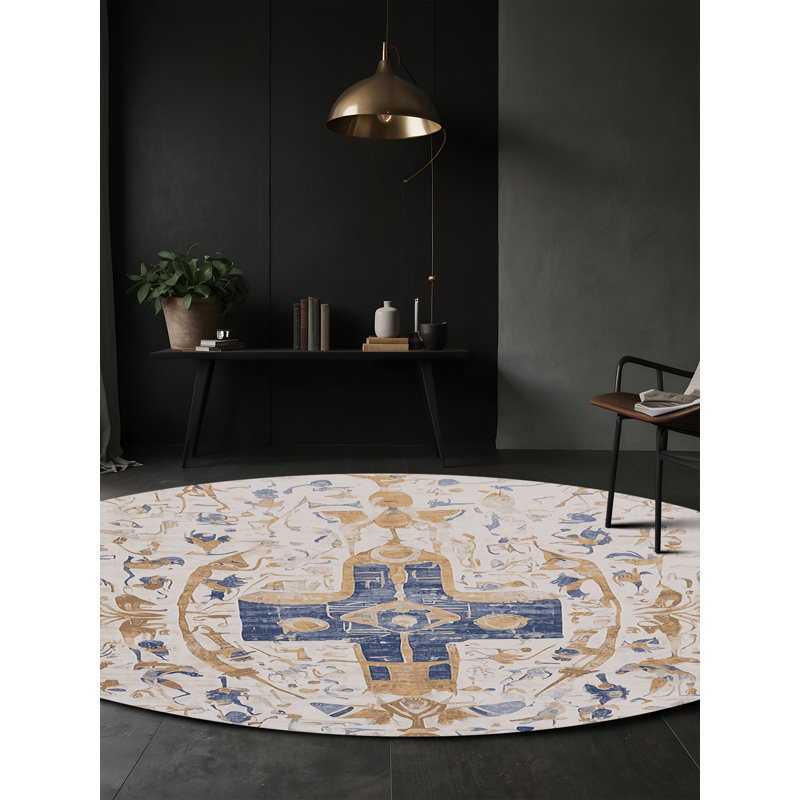 Tapis gris lavable à la machine, Rond 8 pi