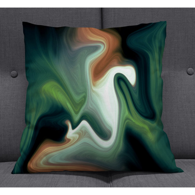 Throw Pillow With Insert, Brown/Green Abstract 2, 18"H x 18"W