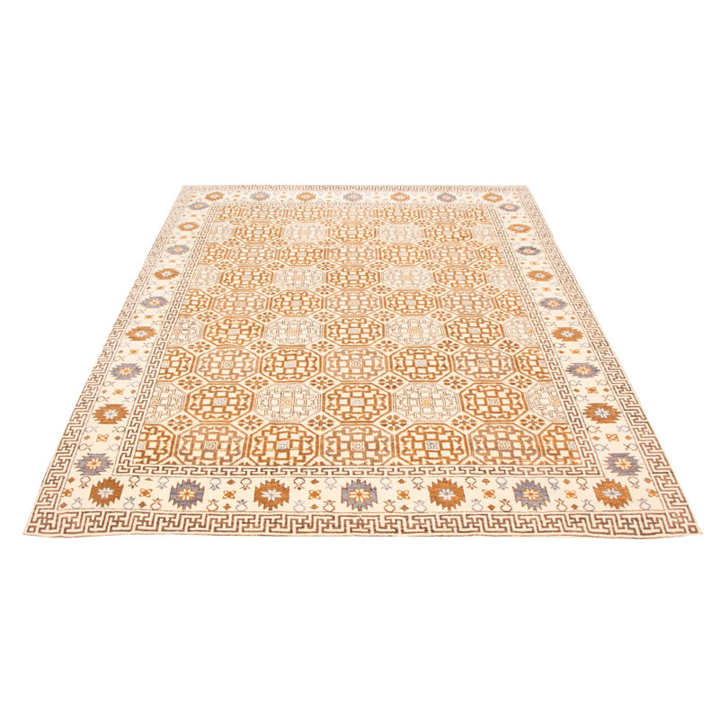 Tapis unique en laine noué à la main crème 9 pi 2 po x 12 pi 1 po New Age