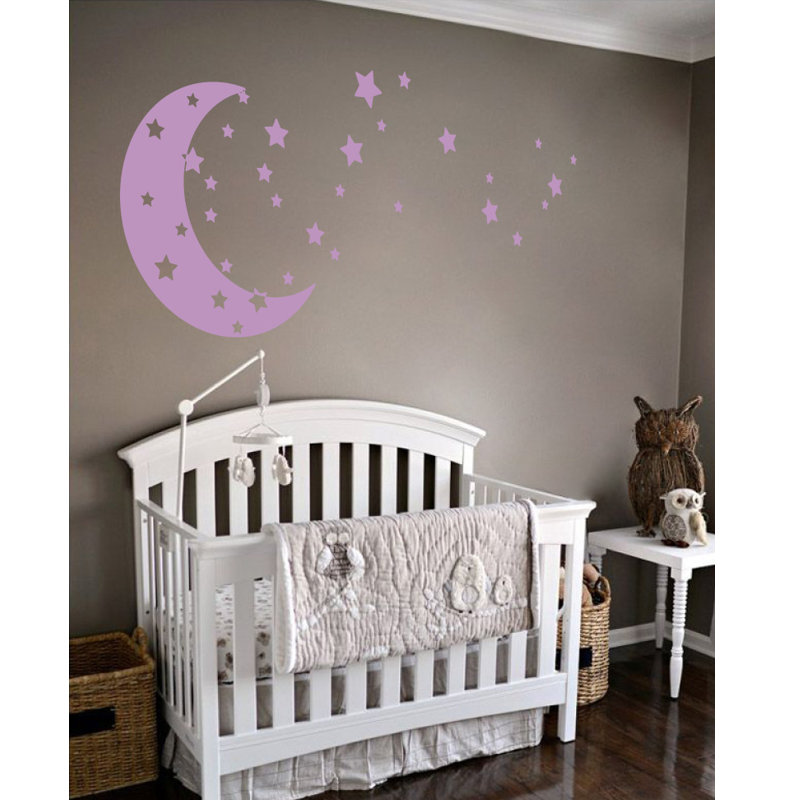 Adhésif décoratif lune et étoiles, Lilas, H 30 po x l 65 po x P 0,01 po