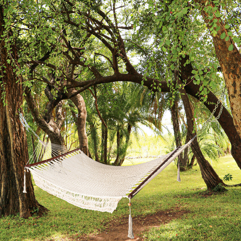  Hamac en corde de coton pour 1 personne Fringed Island avec barre d'écartement, 78 x 48