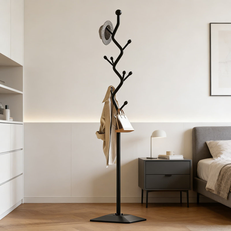 Freestanding Coat Rack With 8 Hooks, Heavy Duty Metal Coat Tree With Sturdy Cast Iron Base, Creative Tree Branch Design For Entryway, Hallway, Bedroom And Office