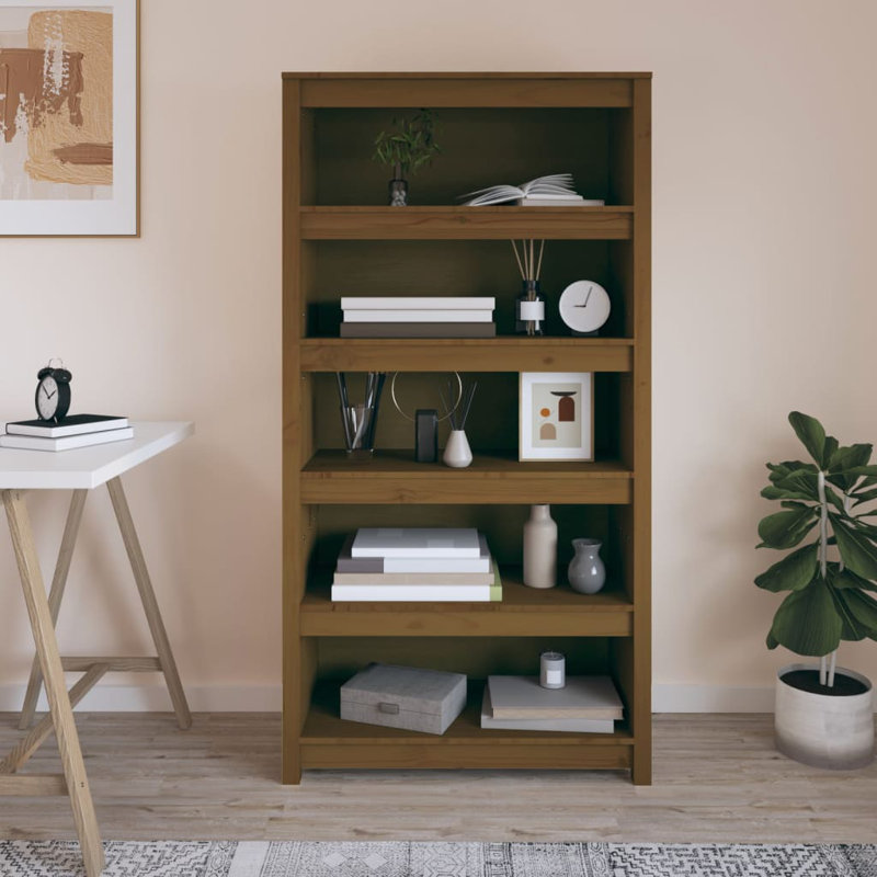 Shinn 154cm H Solid Wood Standard Bookcase, Brown, 154cm H x 80cm W x 35cm D