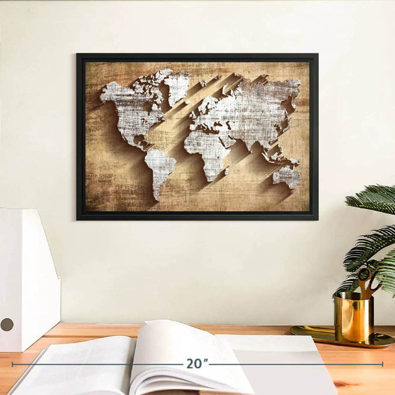 Carte du monde en bois sculpté Aliaz, H 9 po x l 13 po