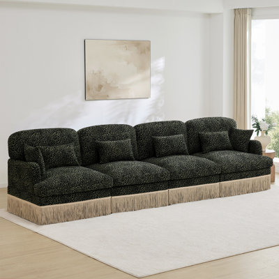 131" Comfy Chenille Leopard Printing 4-Seater Sofa,Delicate Tassel Edge,Modern Fashion Modular Sectional Couch,Ergonomic Back and Seat Design,Easy Assembly,Deep Seat Design for Living Room