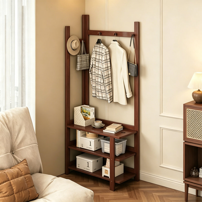 Vintage Solid Wood Hall Tree Rack, Walnut