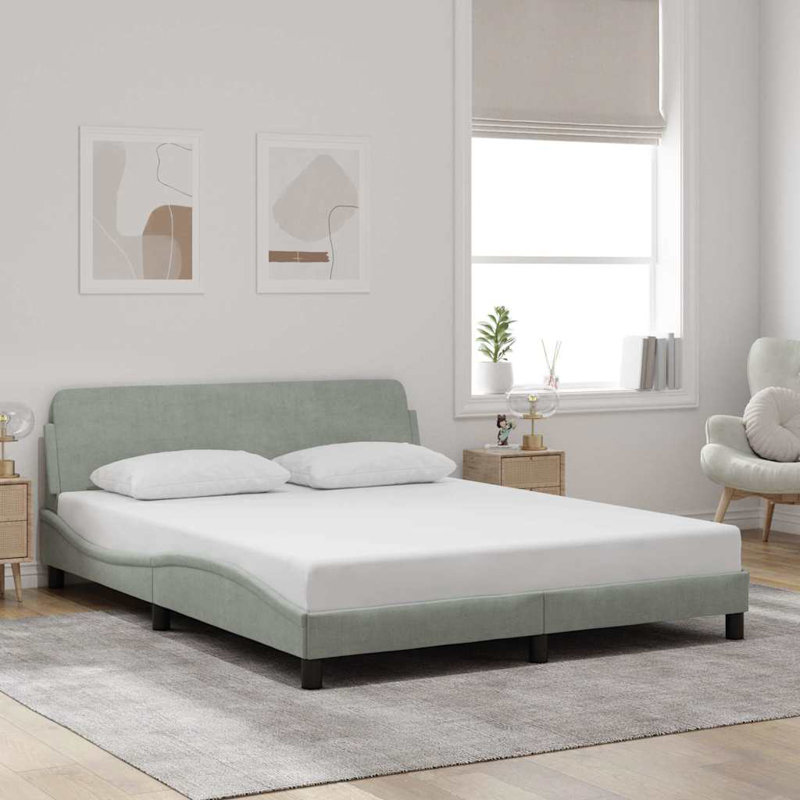 Structure de lit vidaXL gris clair 183x213 cm velours, Gris clair, Très grand californien