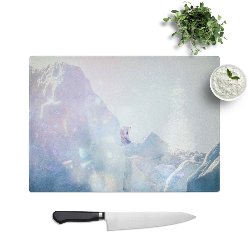 Tempered Glass Polar Bear in the Wild Chopping Board, 39 cm W x 28.5 cm L