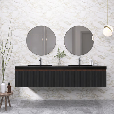 Meuble-lavabo moderne à rayures avec lavabo double