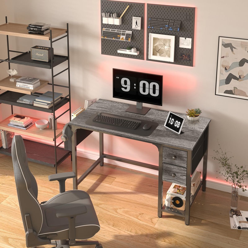 Bureau d'ordinateur avec bureau Shamauri, Gris / Noir