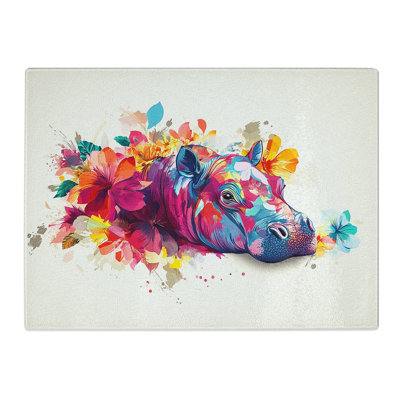 Painted Hippo Vol.2  Glass Chopping Board