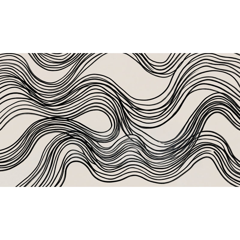 Wave Pattern Wallpaper Black Lines Minimalist Wall Mural, Non-Woven Nonpasted, 160"x108"