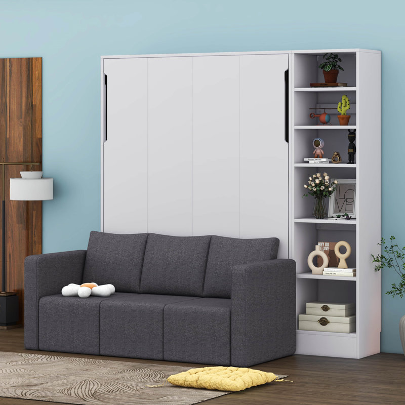 Lit escamotable Verlina avec canapé et tablettes, Double