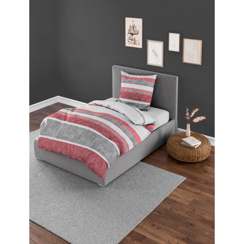 6908 Flannel Striped Duvet Cover Set with Pillow Shams Included