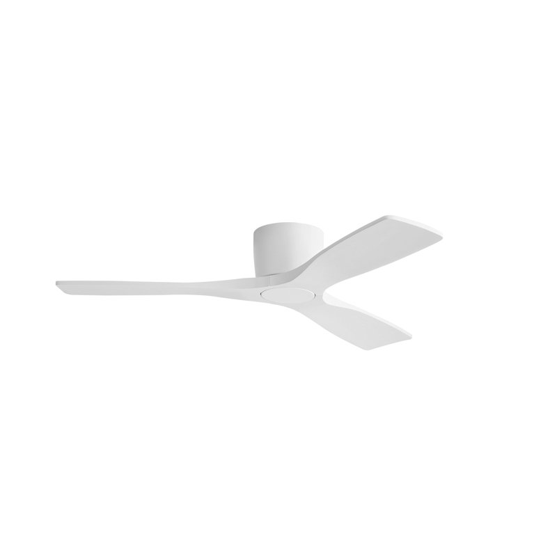 48 Inch 3 Carved Solid Wood Blades Flush Mount Ceiling Fan 6-Speed Noiseless Reversible DC Motor With Remote, White, White