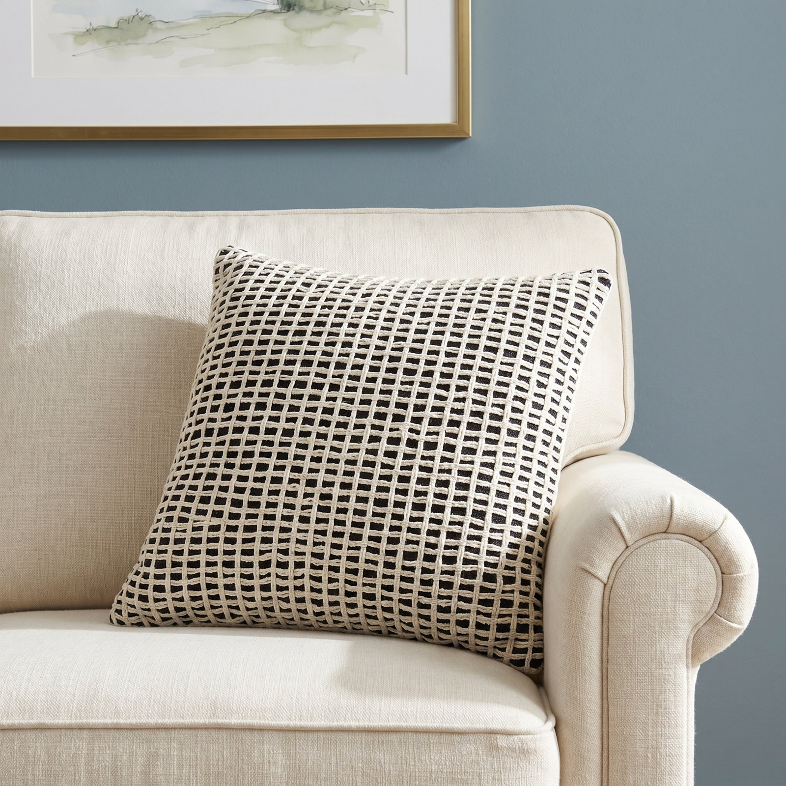 Strasbourg Plaid Cotton Throw Pillow, Down, Green/Ivory