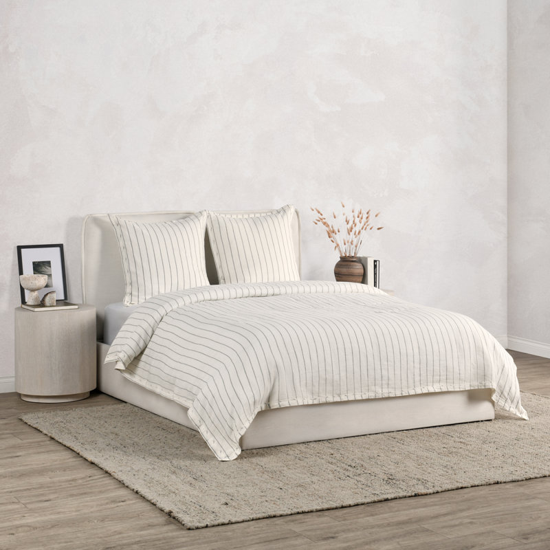 Ivory and Gray Striped Belgian Linen Euro Sham