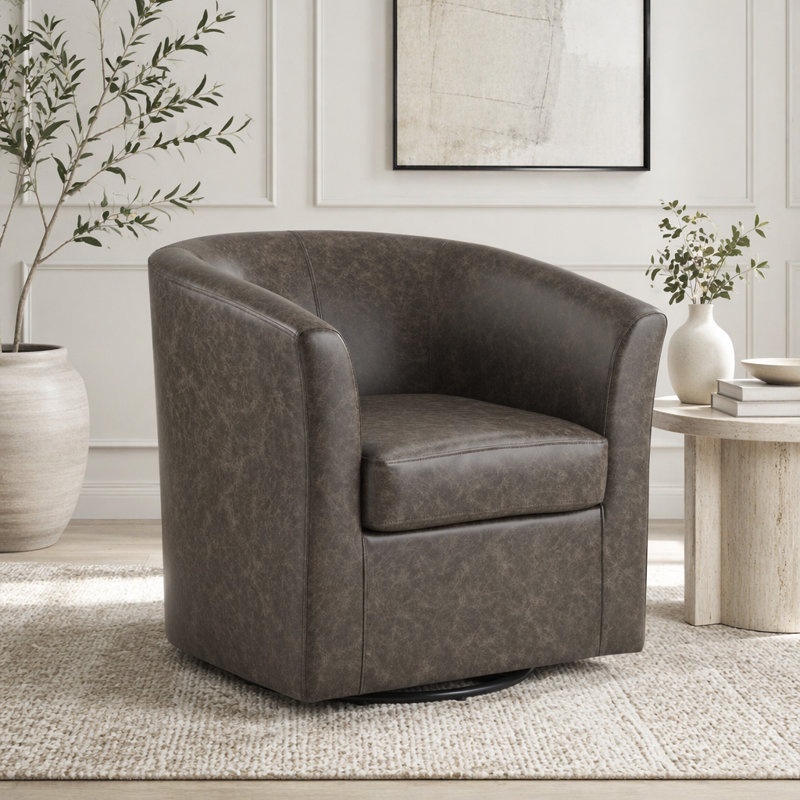 Fauteuil demi-tonneau pivotant en similicuir, Dark Brown