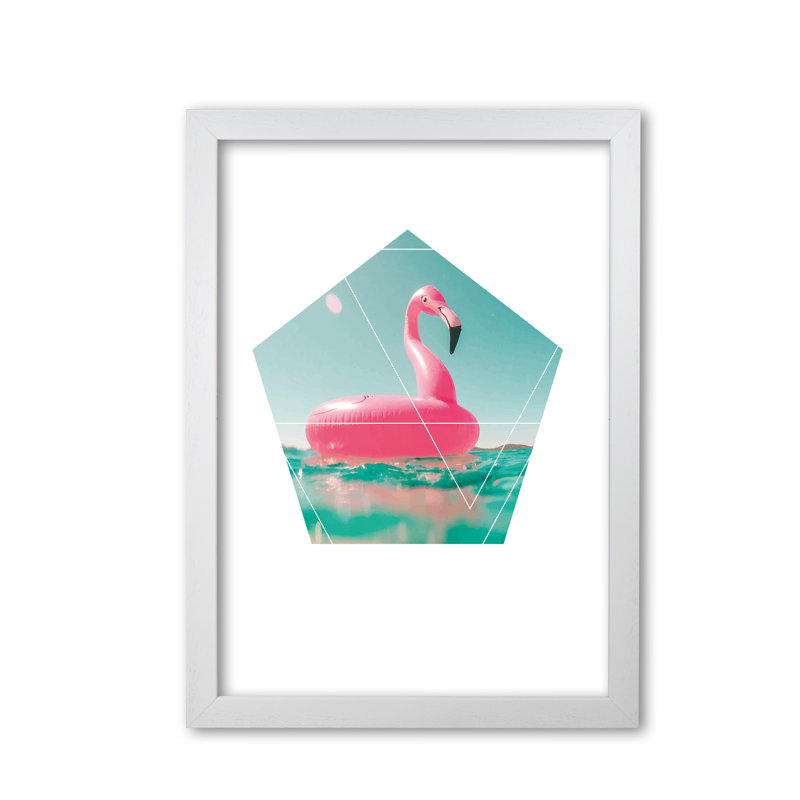 Flamingo Inflatable - Print, White Grain Frame, 42 cm H x 30 cm W x 5 cm D