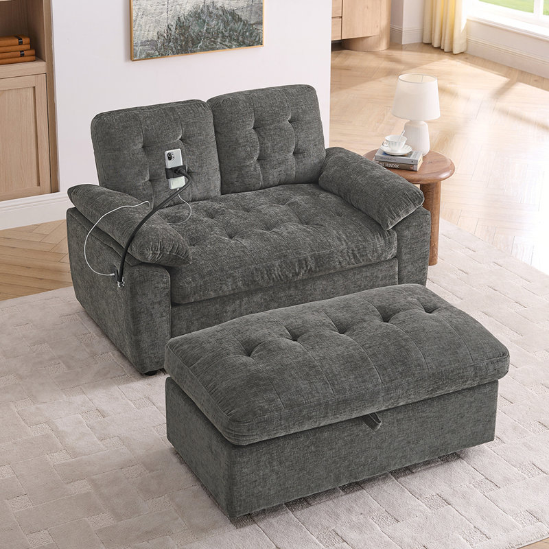 Canapé inclinable de loisir double avec dossier réglable, accoudoirs rembourrés, charge USB, support pour téléphone et repose-pieds de rangement