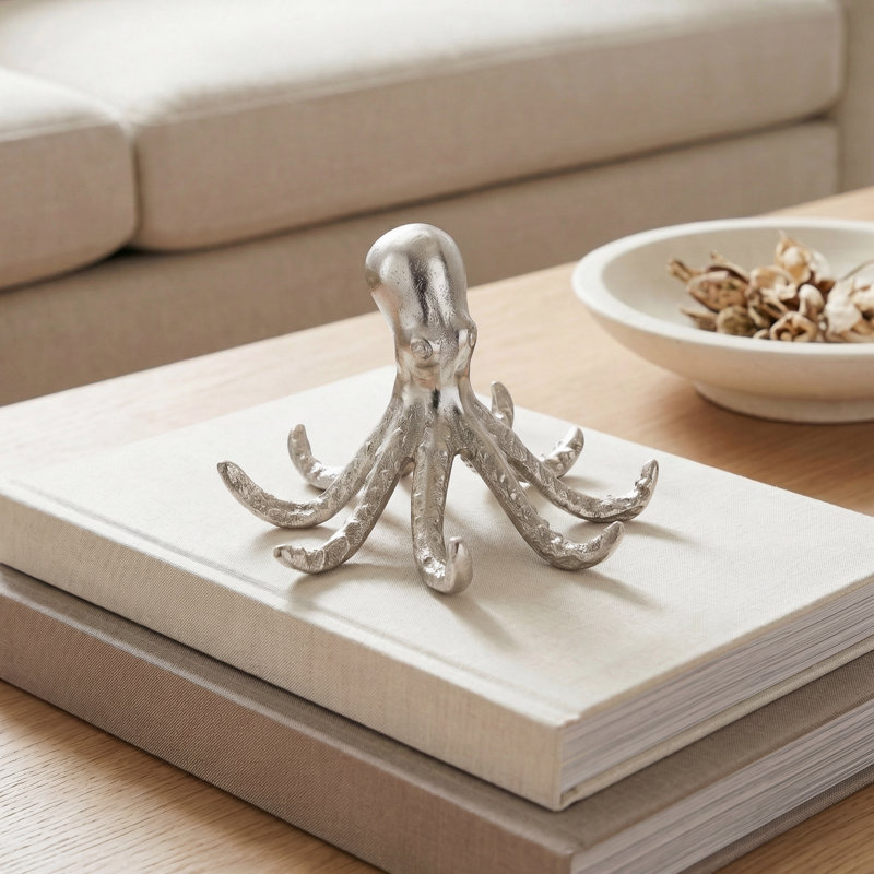 Tidal Reach Decorative Silver Octopus Sculpture (4.5-inch), Silver