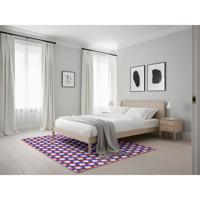 Tapis rose/bleu tissé à la machine, Rectangle 5 pi x 7 pi