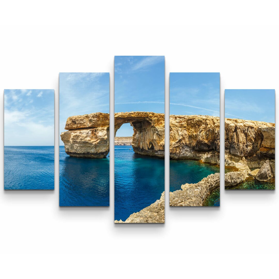 5-tlg. Leinwandbilder-Set Felsentor Azure Window auf Malta