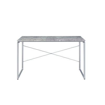 Silver Metal Sled Desk With Faux Concrete Topped Work Area Surface Industrial Writing Table And Legs