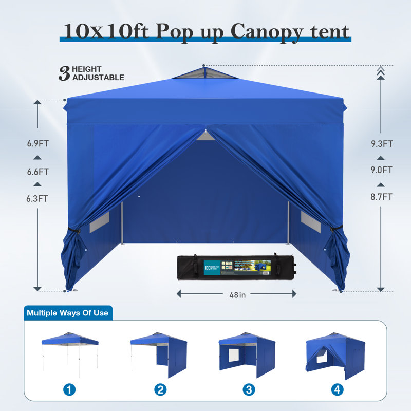 10x10 Adjustable Pop-Up Tent With Mesh Windows, Blue