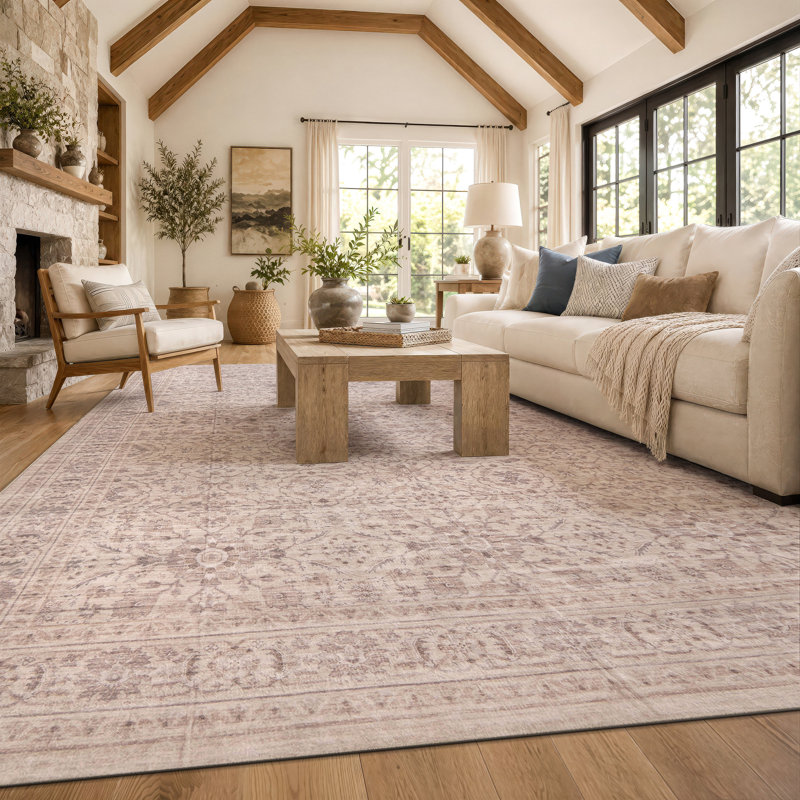 Tapis beige antidérapant traditionnel, Beige, 9 pi x 12 pi